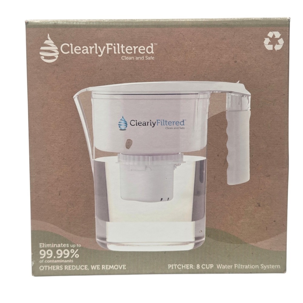 Clearly Filtered 8 Cup Water Filtration System Pitcher Filter Included NEW